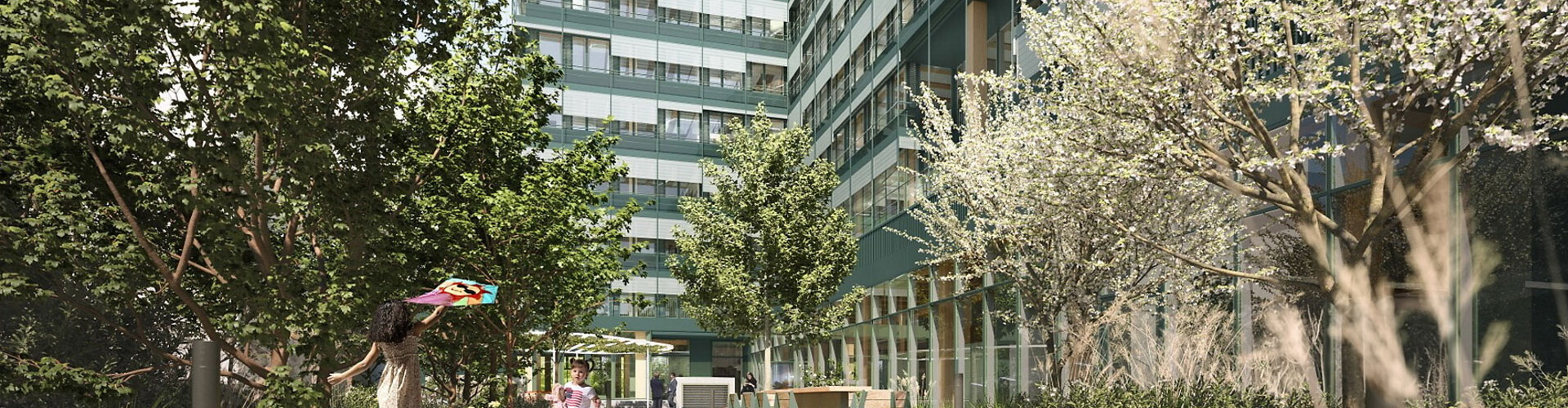 UmweltHaus der Umweltbank: Innenhof Rendering (Quelle: spengler wiescholek Architektur//Stadtplanung | bloomimages)